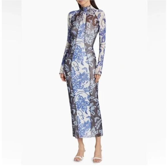 Significant Other Jean Dress Hibiscus Splice Mesh Floral Bodycon Floral US 2 NWT - Picture 11 of 11